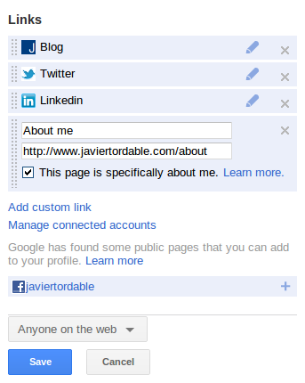 Indicate in Google+ that the page is about you
