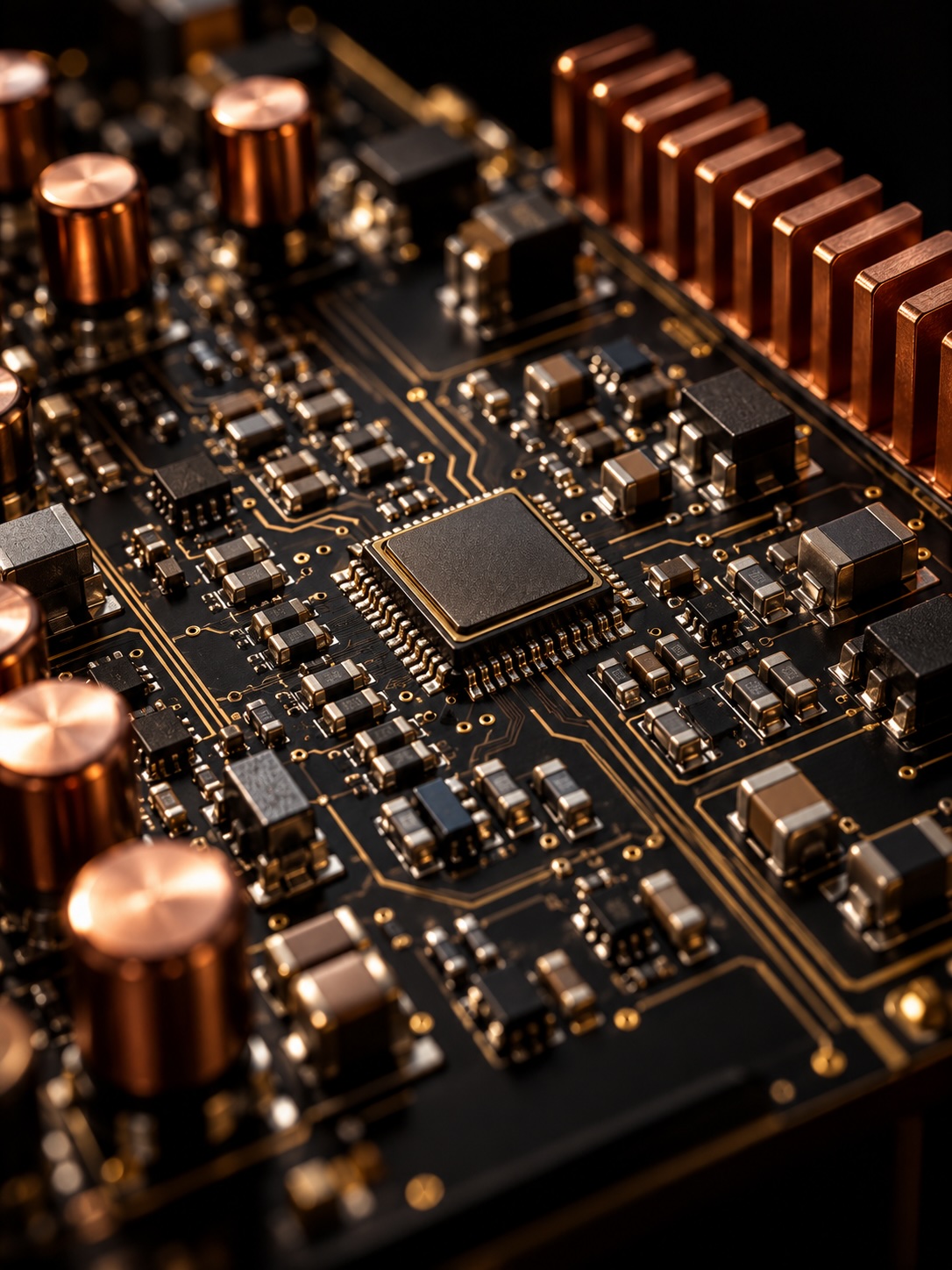 Macro photograph of a SATRI circuit board with copper traces