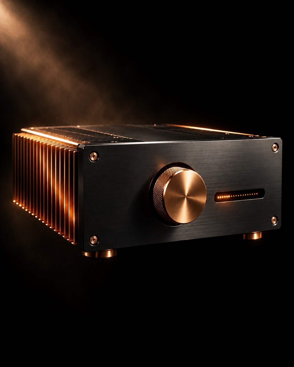 Bakoon SCL flagship power amplifier in a dark studio