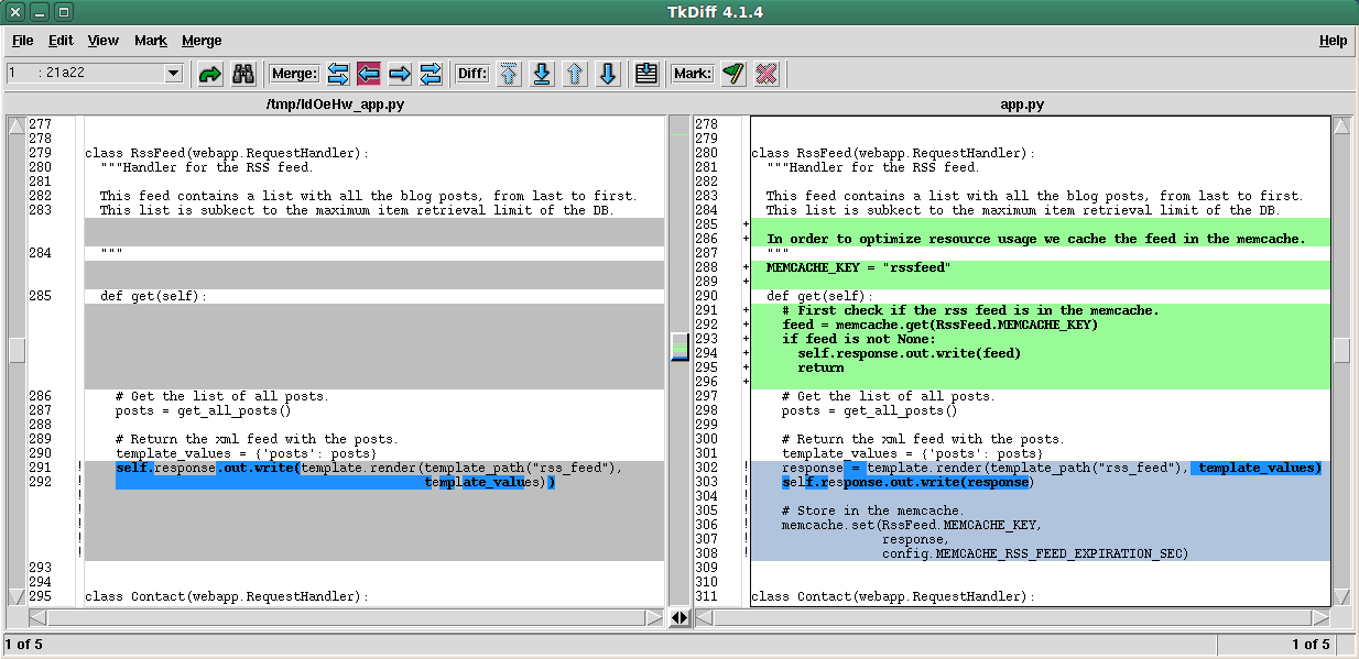 Implementing memcache diff