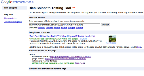 Rich Snippets Testing tool for authorship