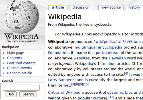 Screenshot of Wikipedia