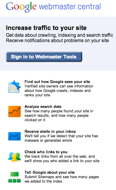 Webmaster Tools features